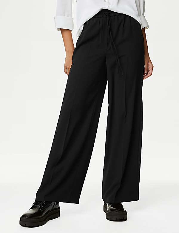 Crepe Drawstring Wide Leg Trousers