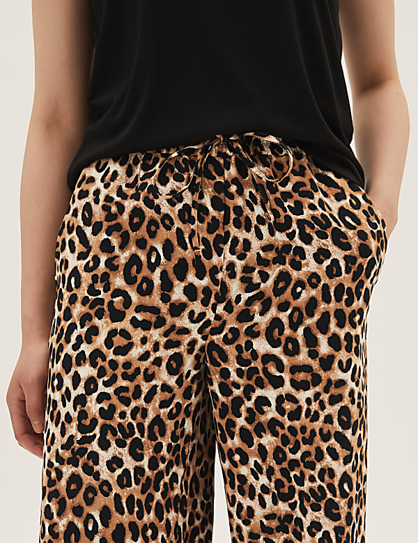Crepe Animal Print Wide Leg Trousers