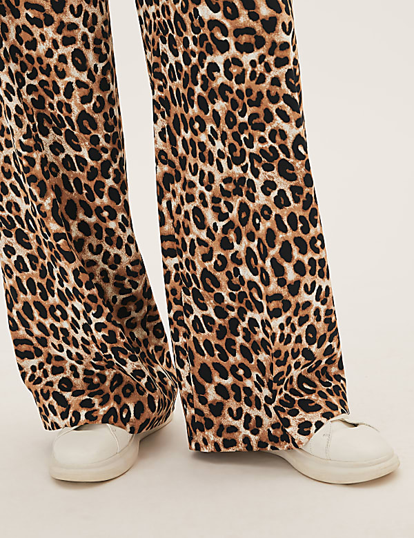 Crepe Animal Print Wide Leg Trousers