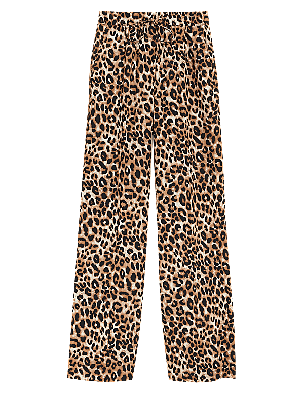 Crepe Animal Print Wide Leg Trousers