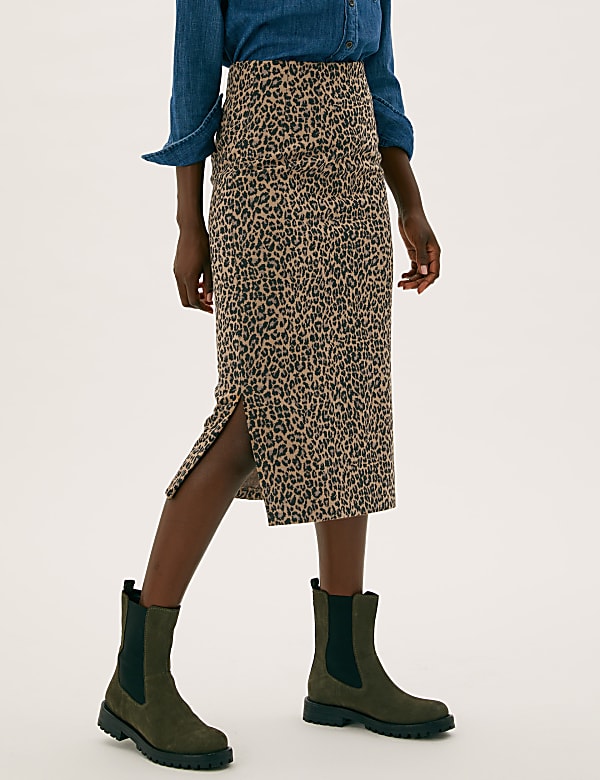 Jersey Animal Jacquard Side Split Midi Skirt