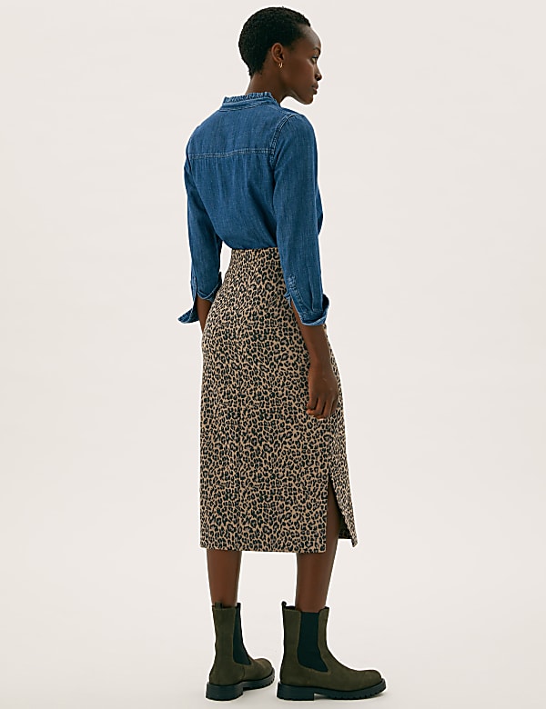 Jersey Animal Jacquard Side Split Midi Skirt