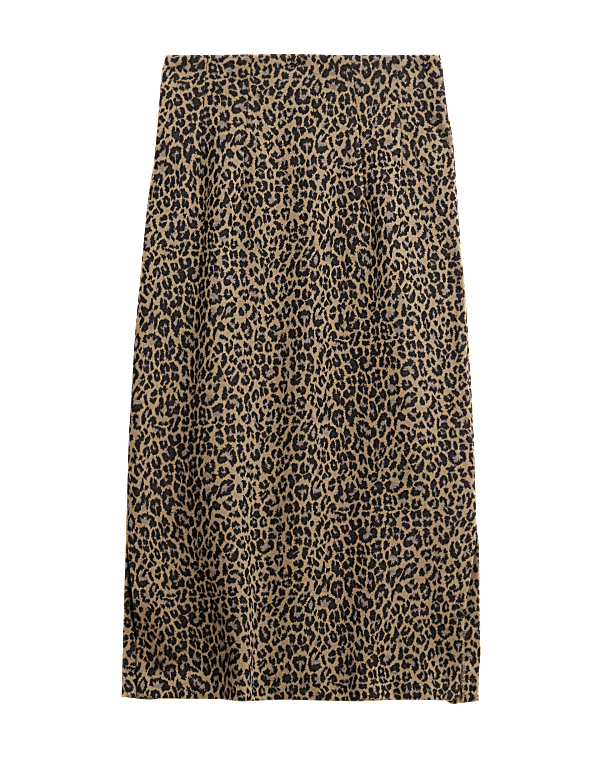 Jersey Animal Jacquard Side Split Midi Skirt