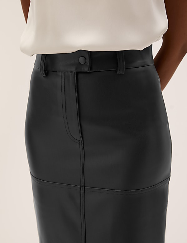 Faux Leather Midi A-Line Skirt
