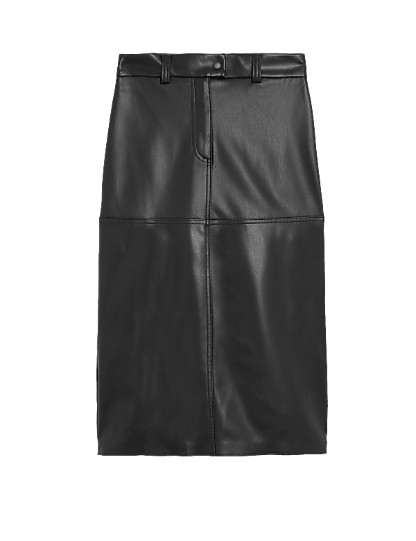 Faux Leather Midi A-Line Skirt