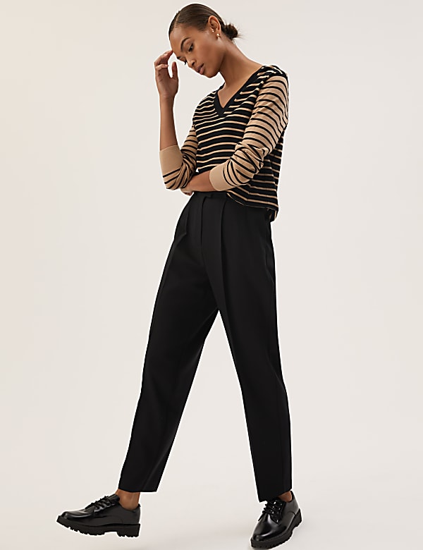 Woven Pleated Ankle Grazer Trousers
