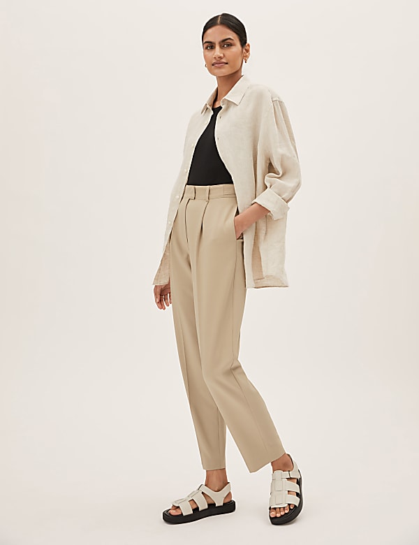 Woven Pleated Ankle Grazer Trousers