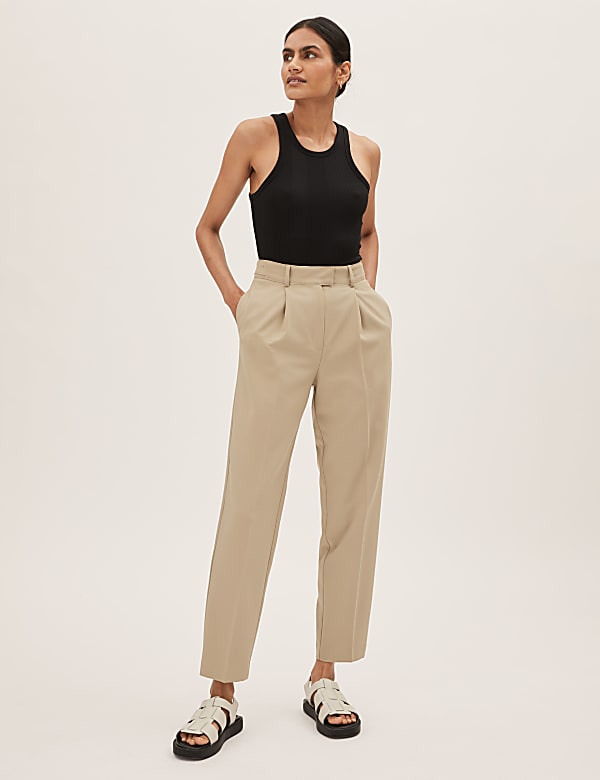 Woven Pleated Ankle Grazer Trousers