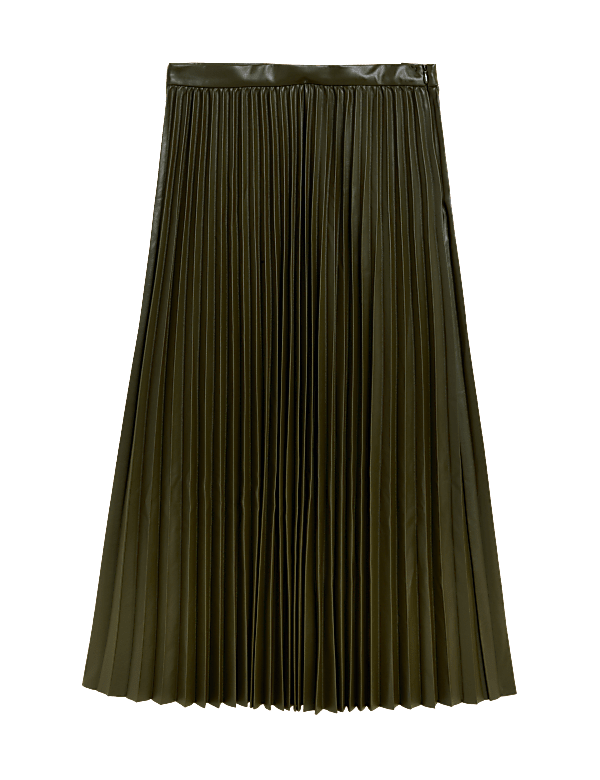 Faux Leather Pleated Midi Skirt