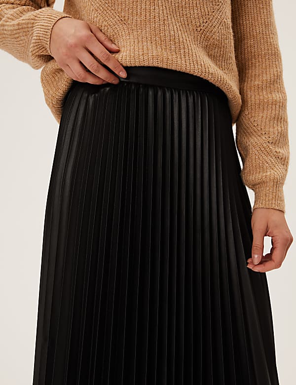 Faux Leather Pleated Midi Skirt