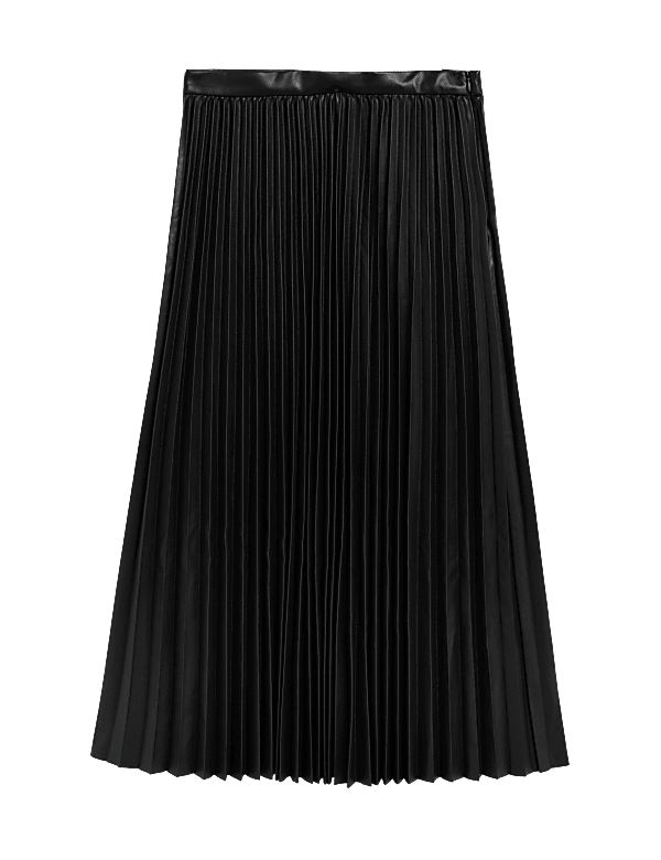 Faux Leather Pleated Midi Skirt