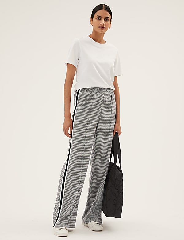 Checked Side Stripe Wide Leg Trousers