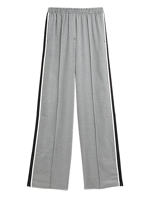 Checked Side Stripe Wide Leg Trousers