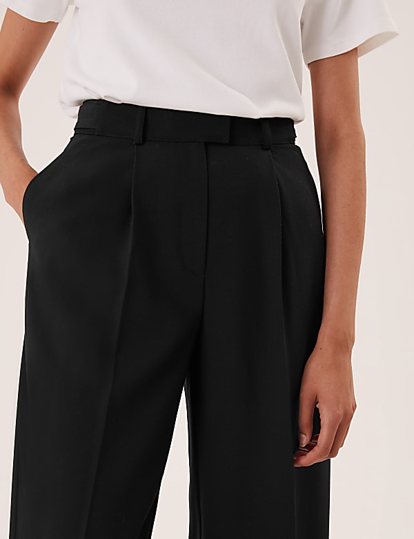 Pleat Front Wide Leg Trousers