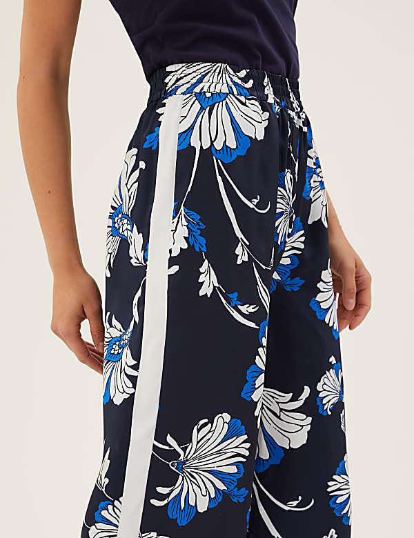 Floral Side Stripe Wide Leg Trousers