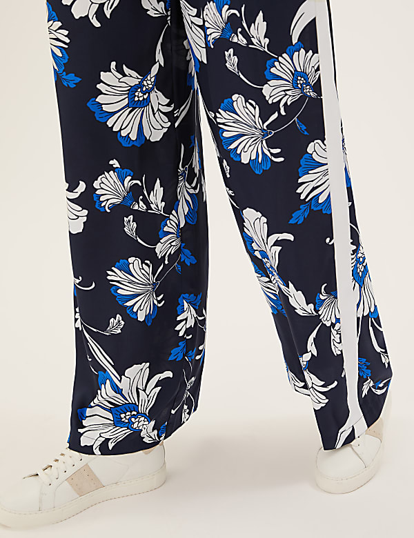 Floral Side Stripe Wide Leg Trousers