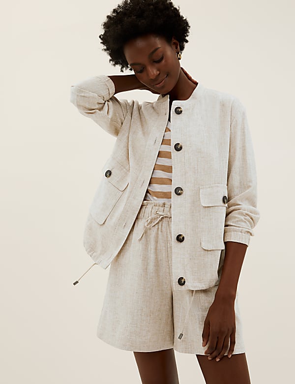 Linen Blend Lightweight Bomber Jacket