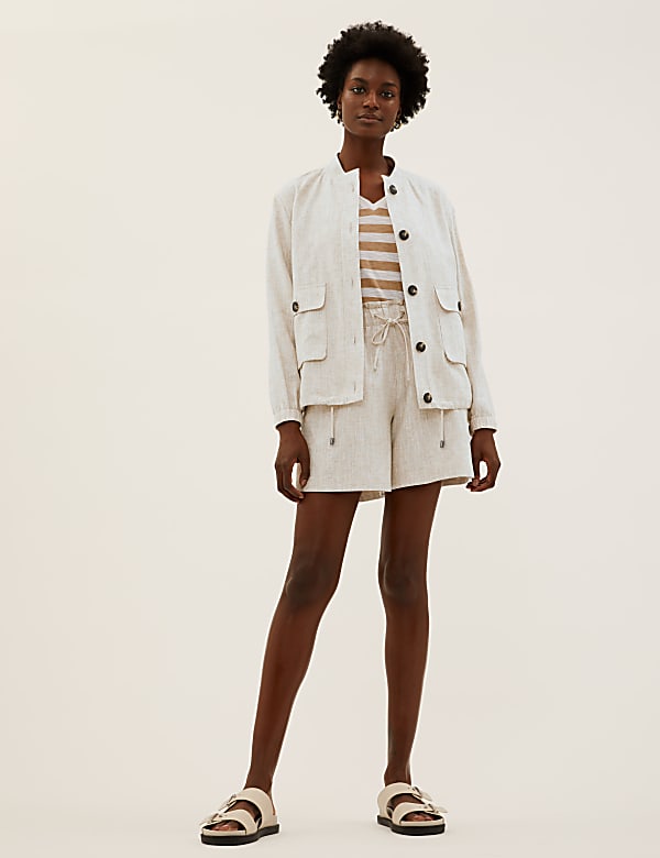 Linen Blend Lightweight Bomber Jacket