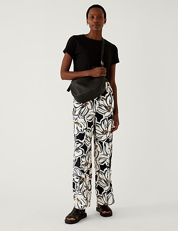 Crepe Printed Drawstring Wide Leg Trousers