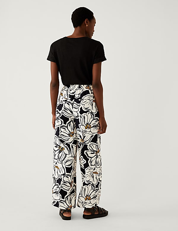 Crepe Printed Drawstring Wide Leg Trousers