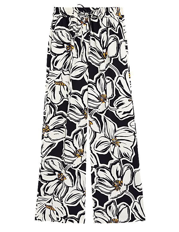 Crepe Printed Drawstring Wide Leg Trousers