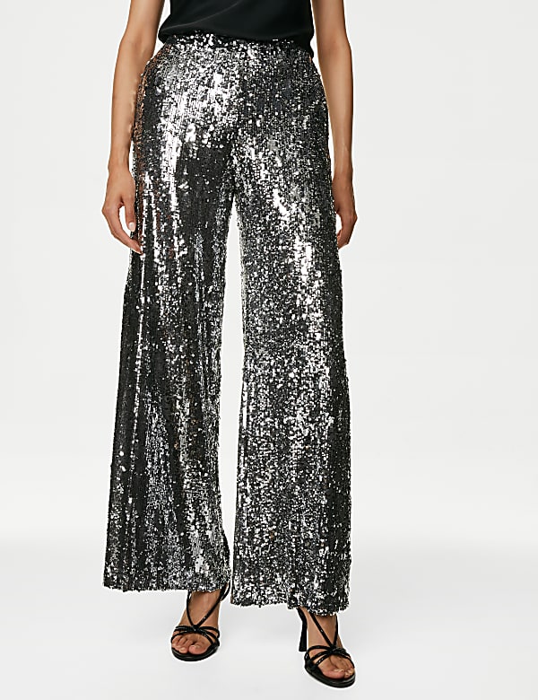 Sequin Elasticated Waist Wide Leg Trousers