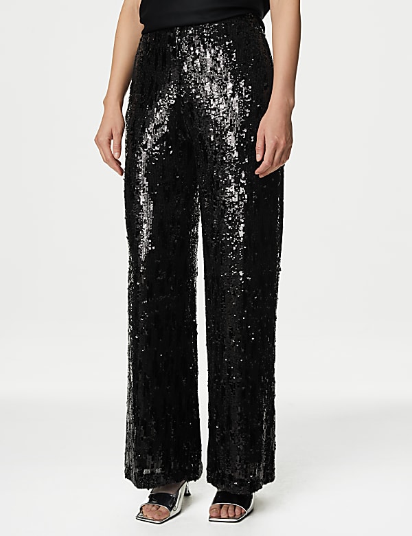 Sequin Elasticated Waist Wide Leg Trousers