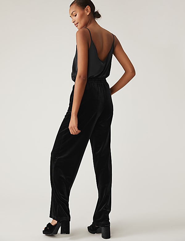 Velvet Elasticated Waist Wide Leg Trousers