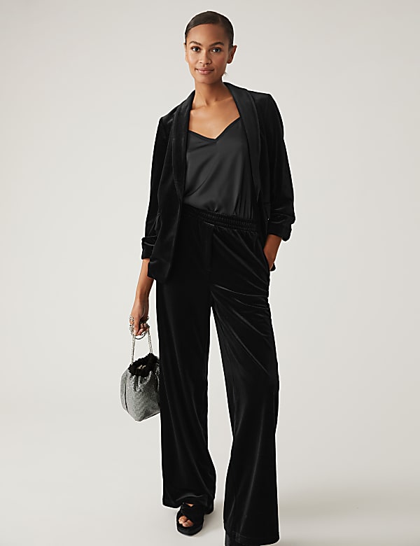 Velvet Elasticated Waist Wide Leg Trousers