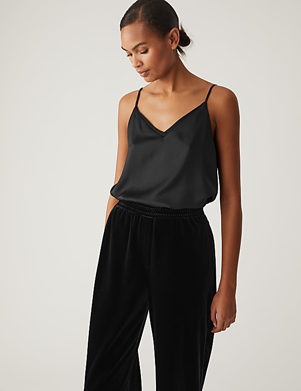 Velvet Elasticated Waist Wide Leg Trousers