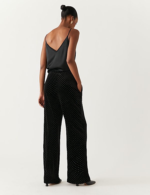 Velvet Studded Wide Leg Trousers