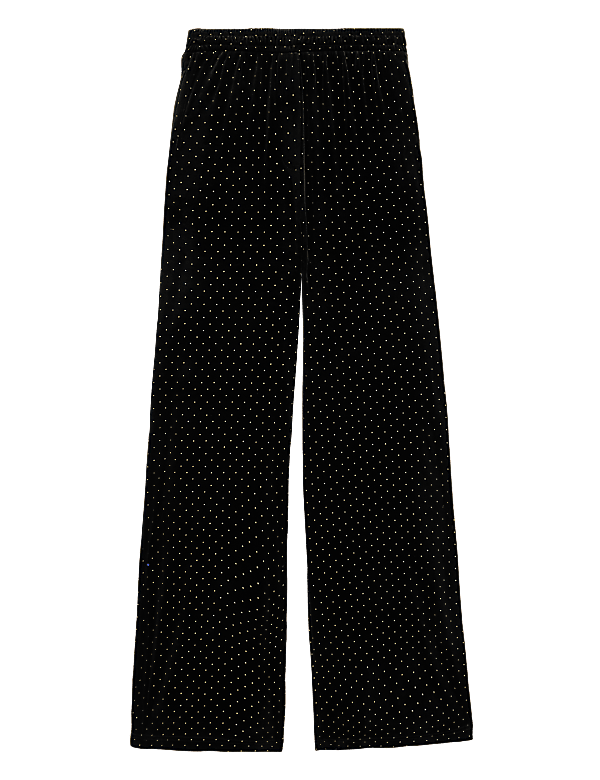 Velvet Studded Wide Leg Trousers