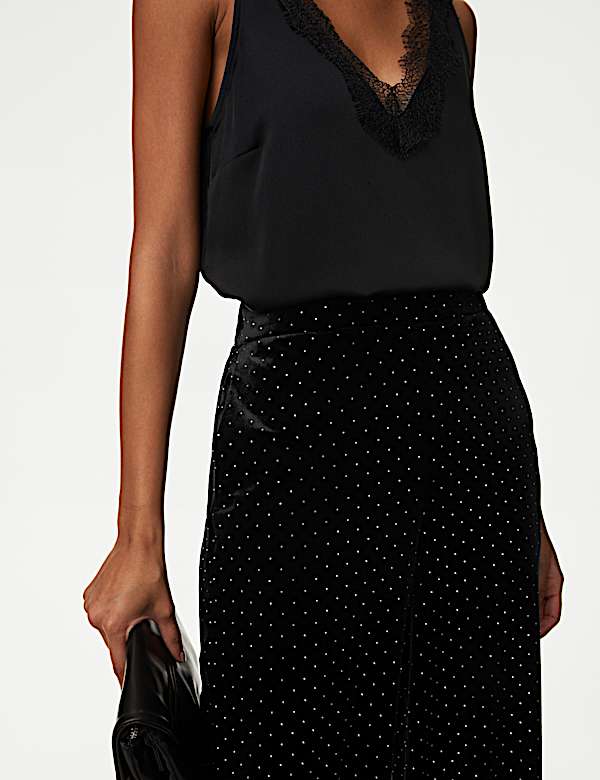 Velvet Diamante Pull On Wide Leg Trousers - IT