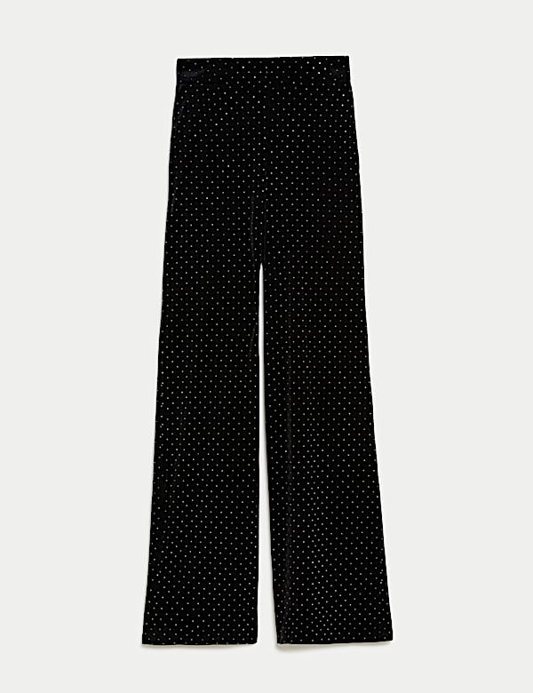 Velvet Diamante Pull On Wide Leg Trousers - IT