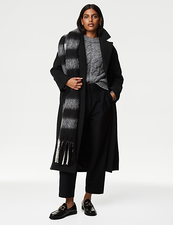 Belted Relaxed Coat with Wool BLACK Coats M S JE