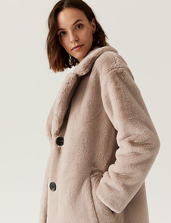 Faux Fur Collared Relaxed Longline Coat