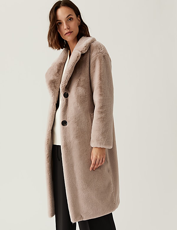 Faux Fur Collared Relaxed Longline Coat
