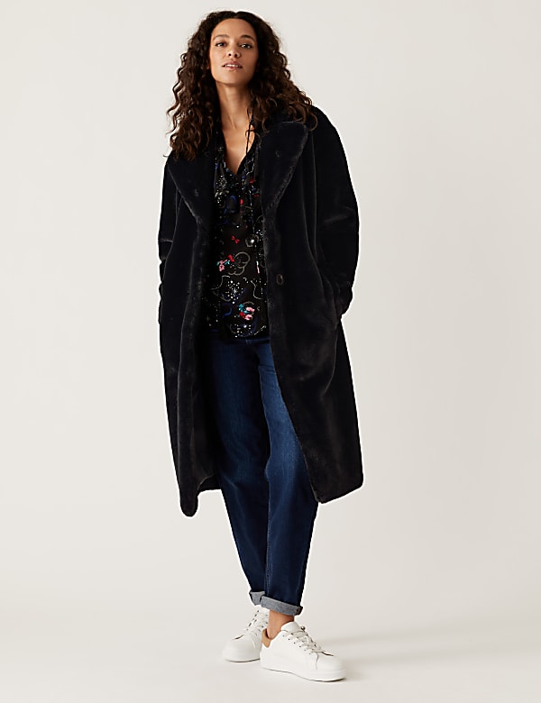 Faux Fur Collared Relaxed Longline Coat