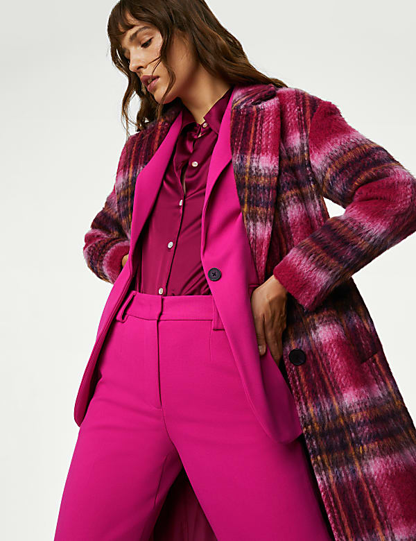 Checked Relaxed Longline Coat with Wool