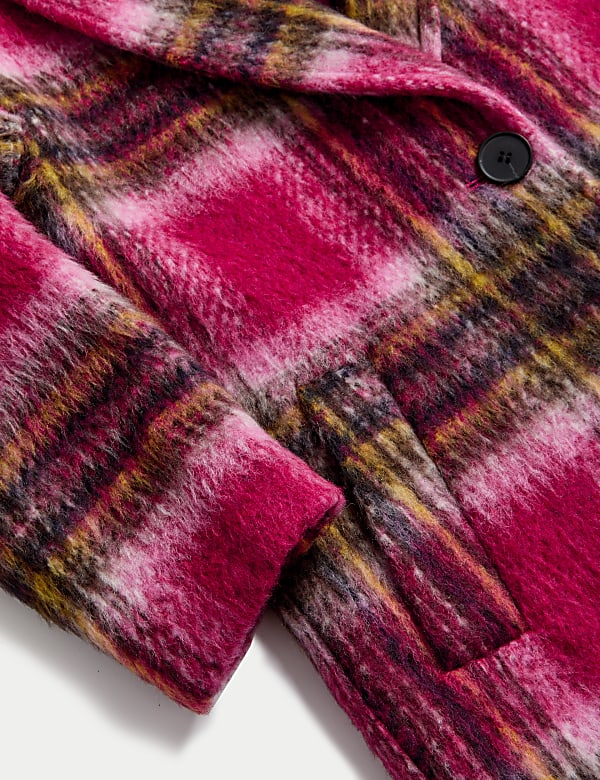 Checked Relaxed Longline Coat with Wool
