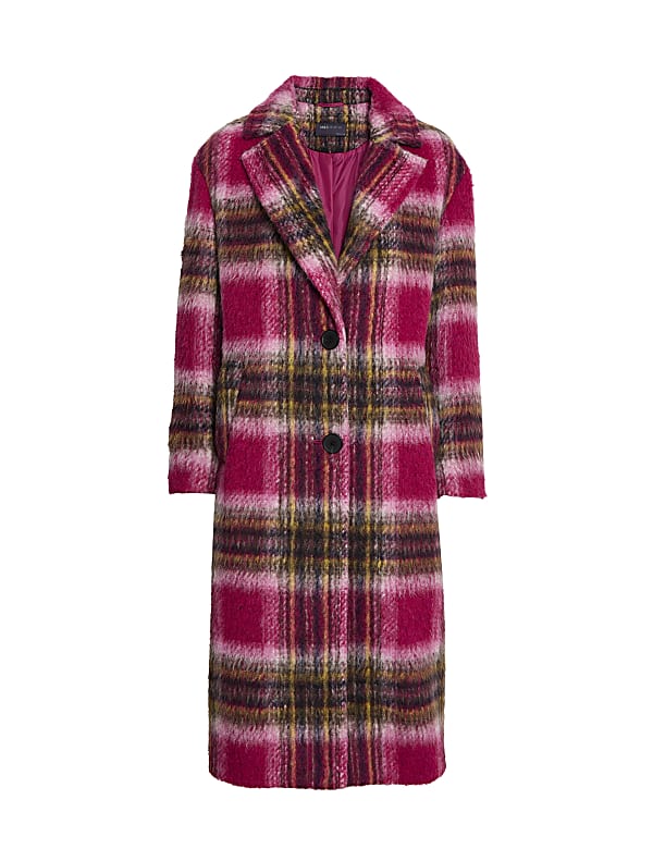 Checked Relaxed Longline Coat with Wool