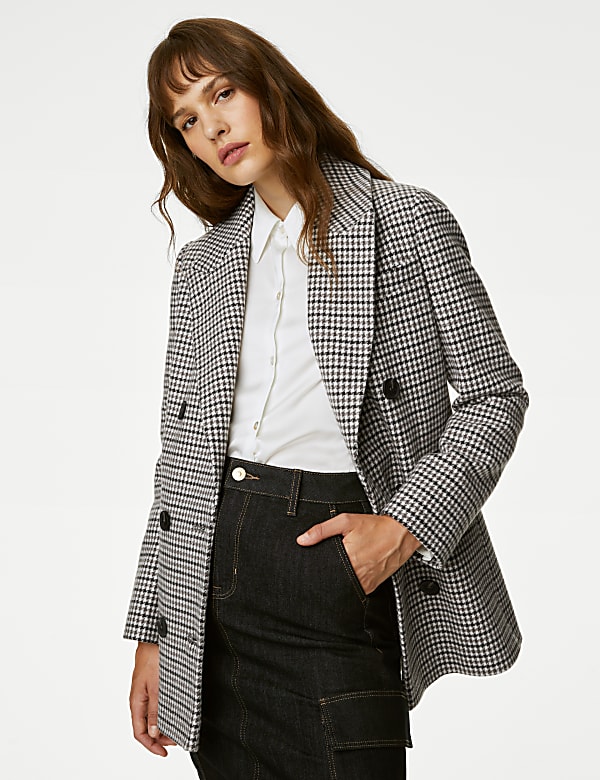 Checked Double Breasted Short Coat