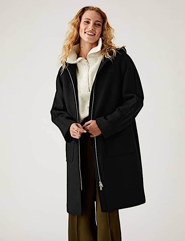 Wool Blend Hooded Tailored Coat