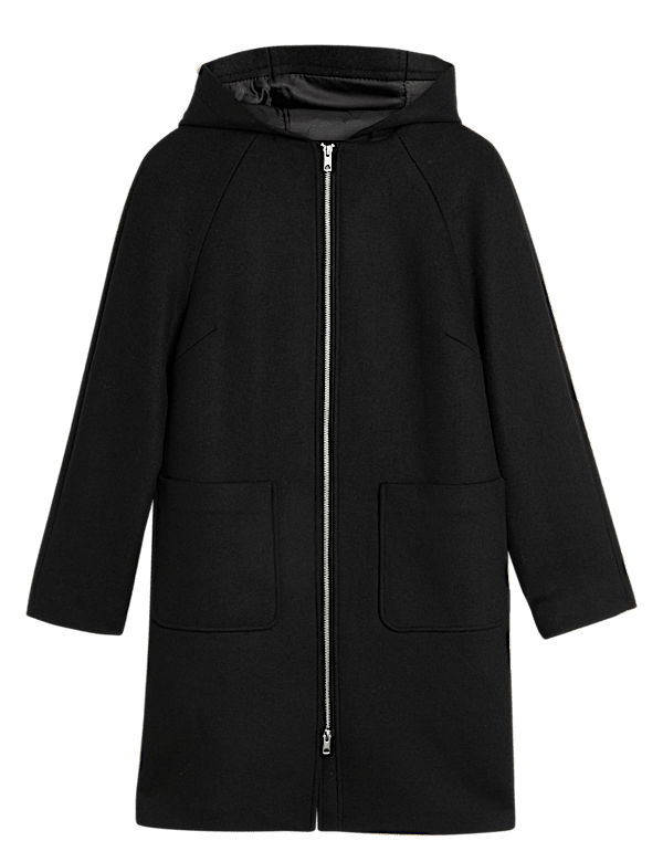 Wool Blend Hooded Tailored Coat