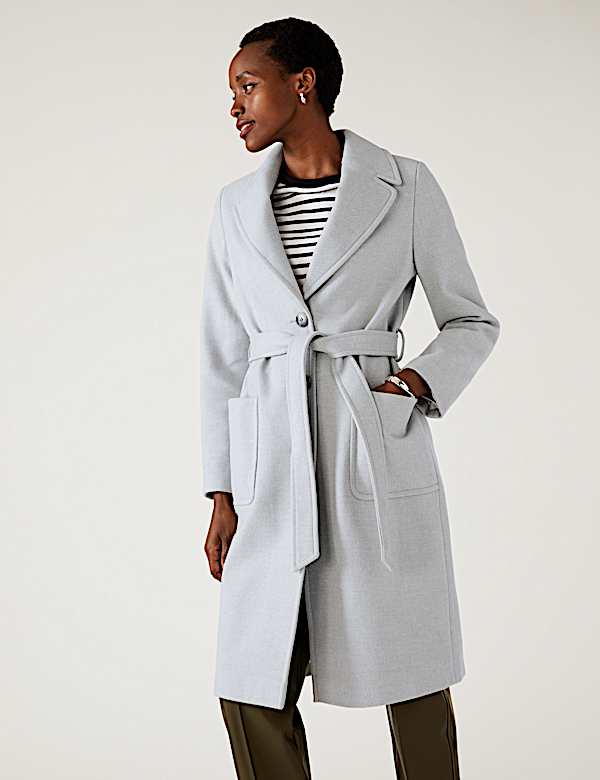 Herringbone Belted Tailored Coat - FR