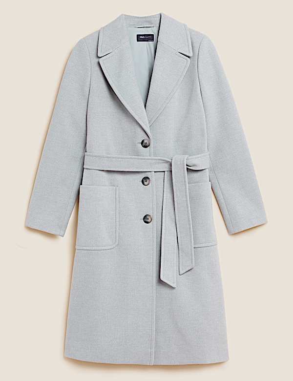Herringbone Belted Tailored Coat - FR