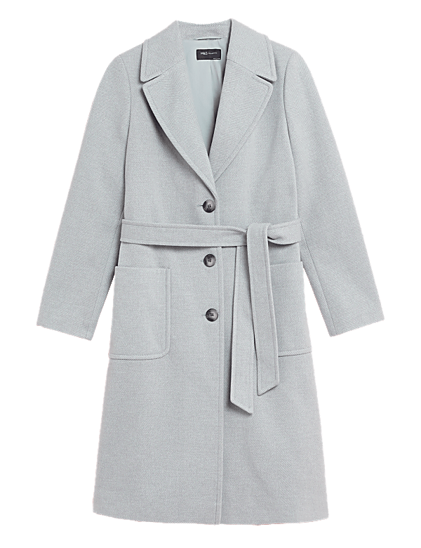 Herringbone Belted Tailored Coat