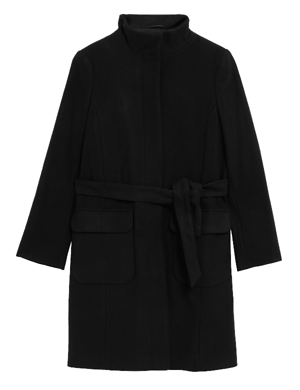 Belted Funnel Neck Trench Coat