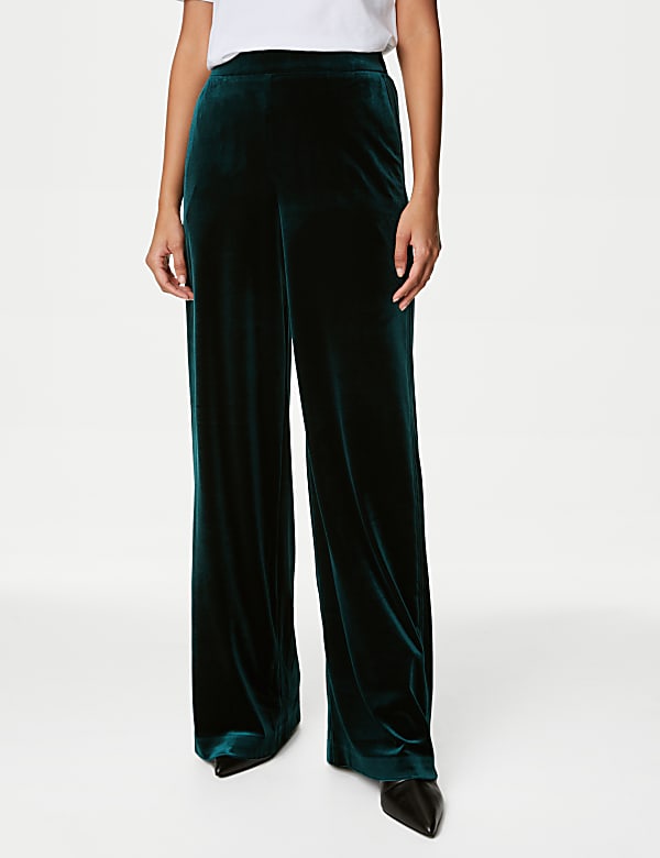 Celana Panjang Beludru Kaki Lebar Pinggang Elastis - ID