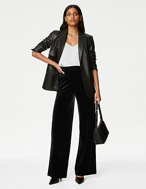 Buy Velvet Elasticated Waist Wide Leg Trousers at Marks Spencer